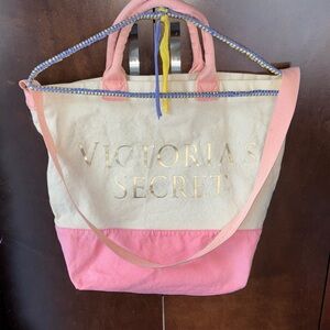 Victoria's Secret Pink and Cream Tote with Gold Accents